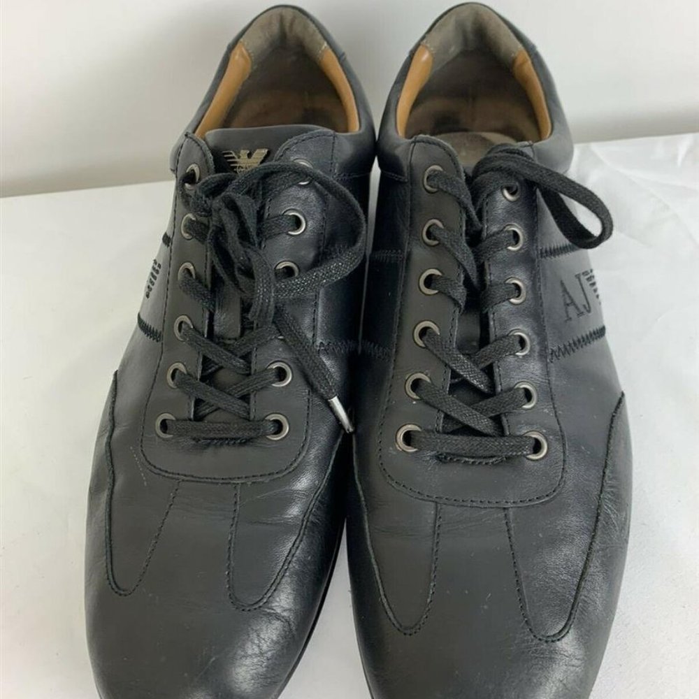Armani jeans sneakers trainers black leather size 11.5 shoes